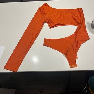 Edikted Orange Asymmetrical One-Shoulder Top